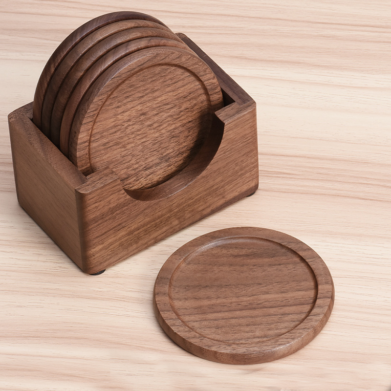 Desk Setup Dark - Walnut Dark Coaster Set of 6