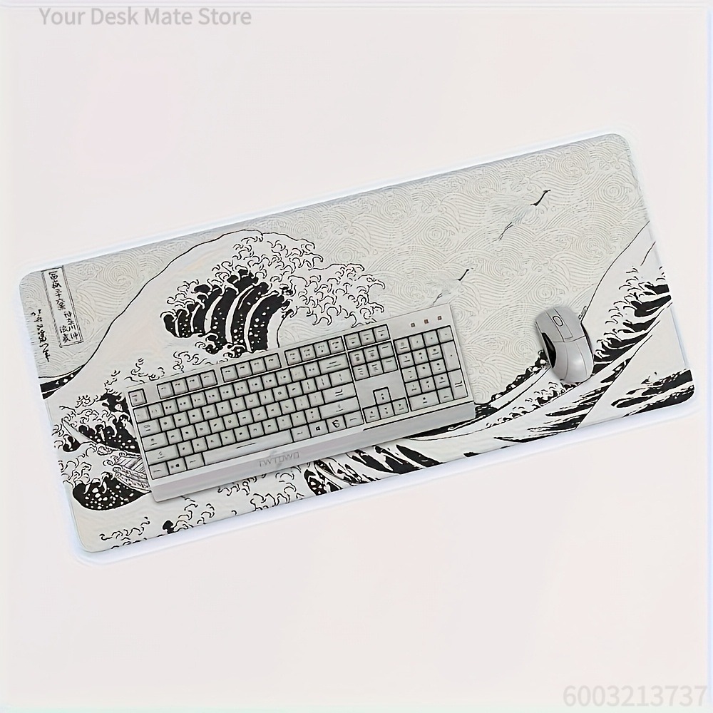 Desk Setup Aesthetic - Black White Wave Art XXL Desk