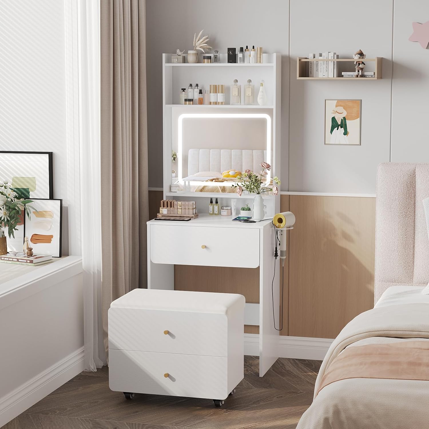 Desk Setup In Small Bedroom - Make Up Vanity Desk with Mirror