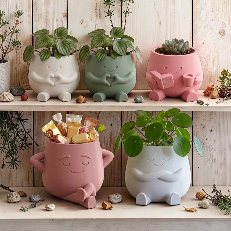 Desk Setup Plant - Unique Sitting Chair Face Flower Vase