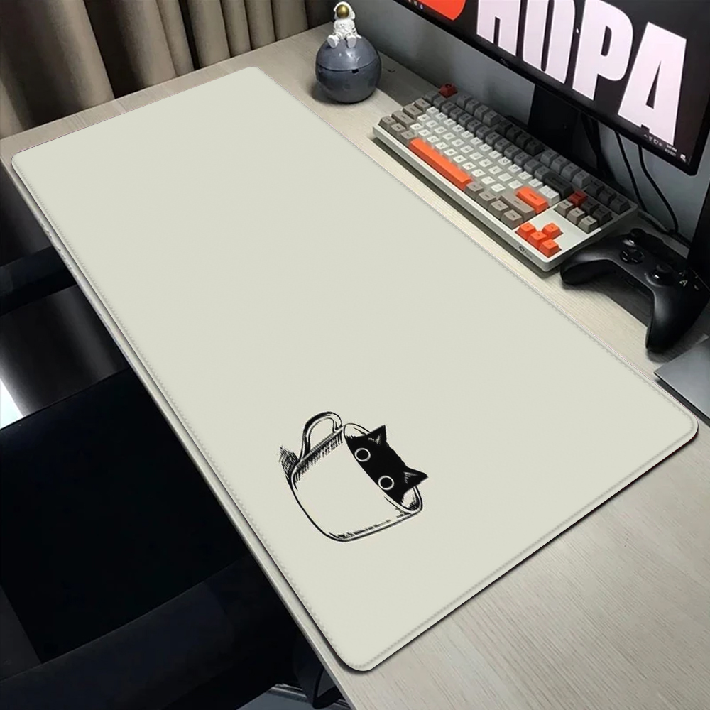 Desk Setup Pink - Funny black cat Mouse Pads Cute
