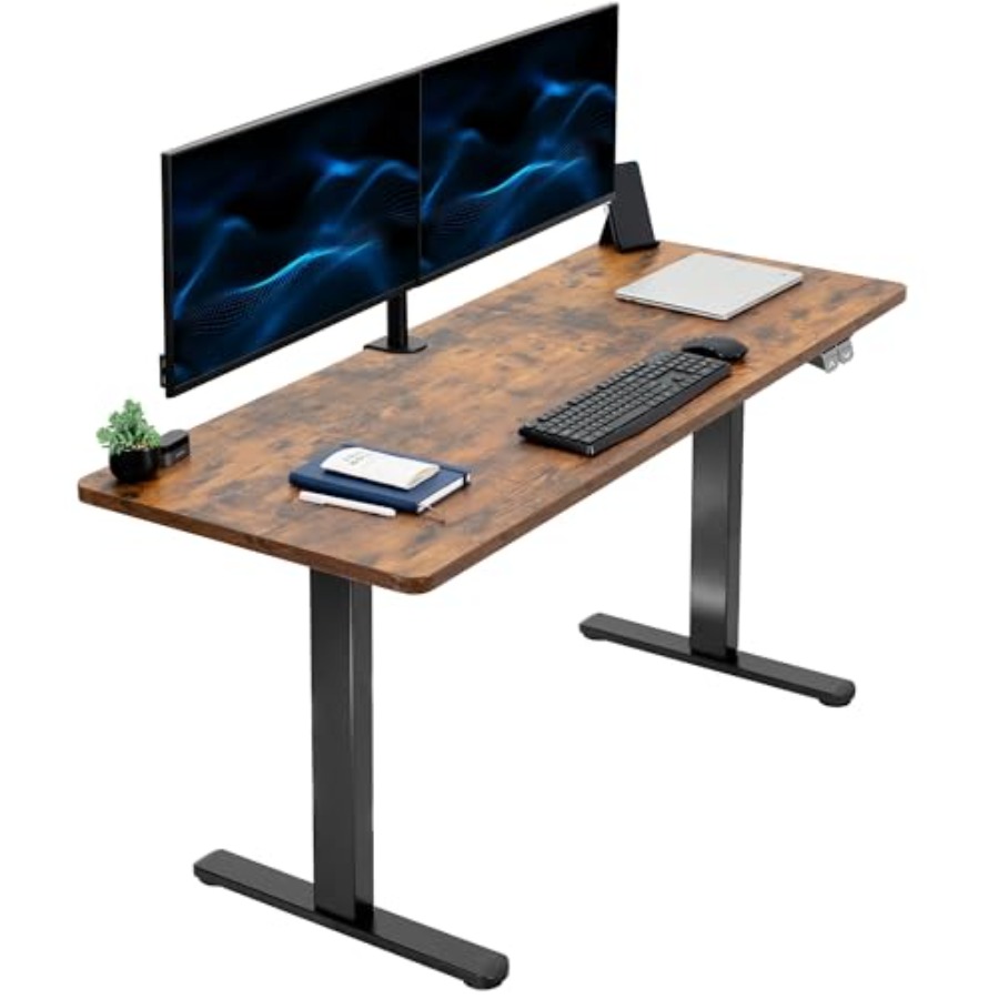 Desk Setup Brown - Electric 60 x 24 inch Stand