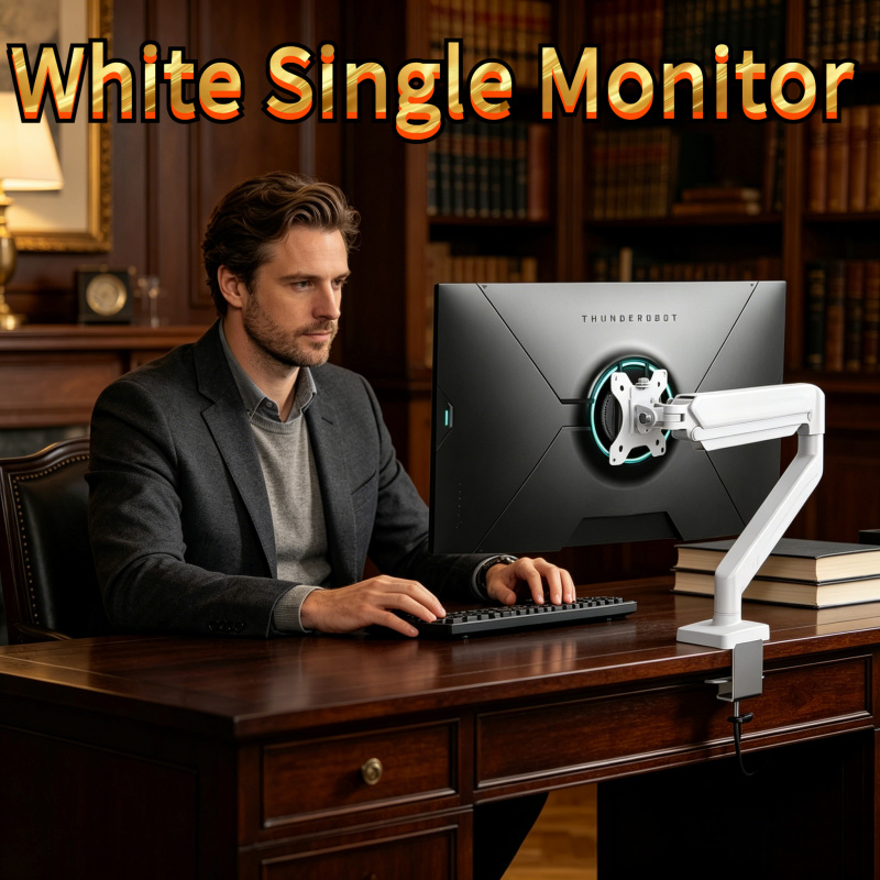 Desk Setup With Monitor Arm - Height Adjustable White Single Monitor Arm,