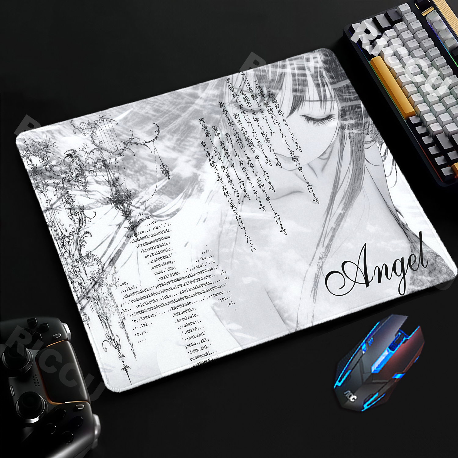 Desk Setup Aesthetic - Anime Aesthetics Black White Mouse Pad