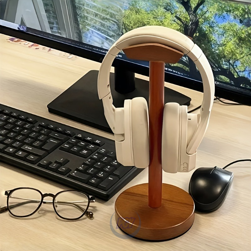 Desk Setup Headphone Stand - PGY Wooden Headphone Stand Ergonomic Desk