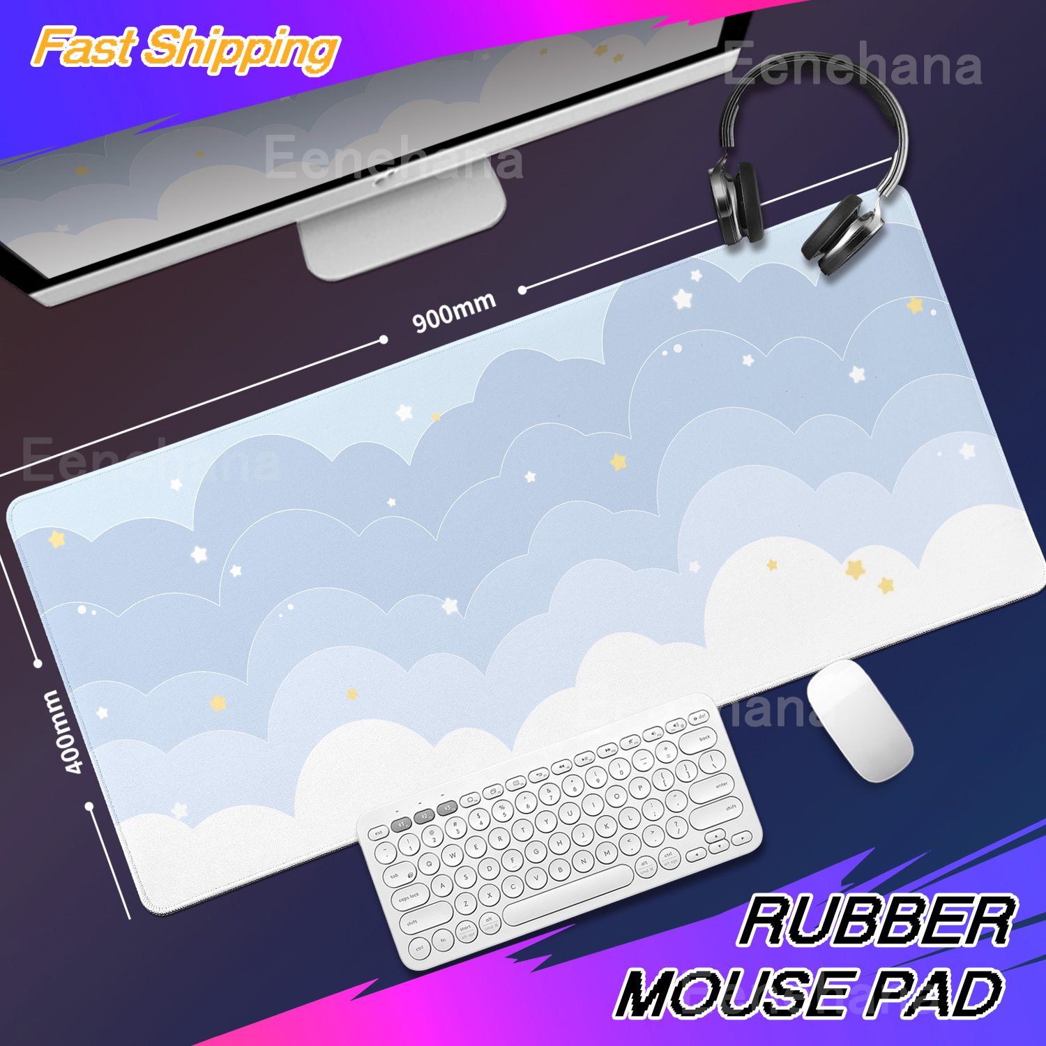 Desk Setup Pink - Light Blue Pink Clouds Desk Mat