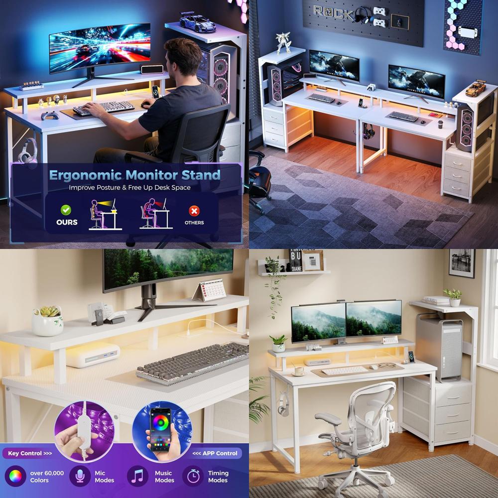 Gaming Setup Desk - White 52 L-Shaped Gaming Desk with