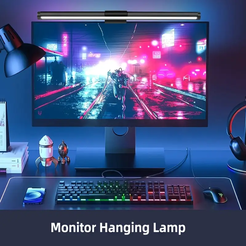 Stepless Dimming Hanging LED M - огляд і ціна Yellow Desk Setup