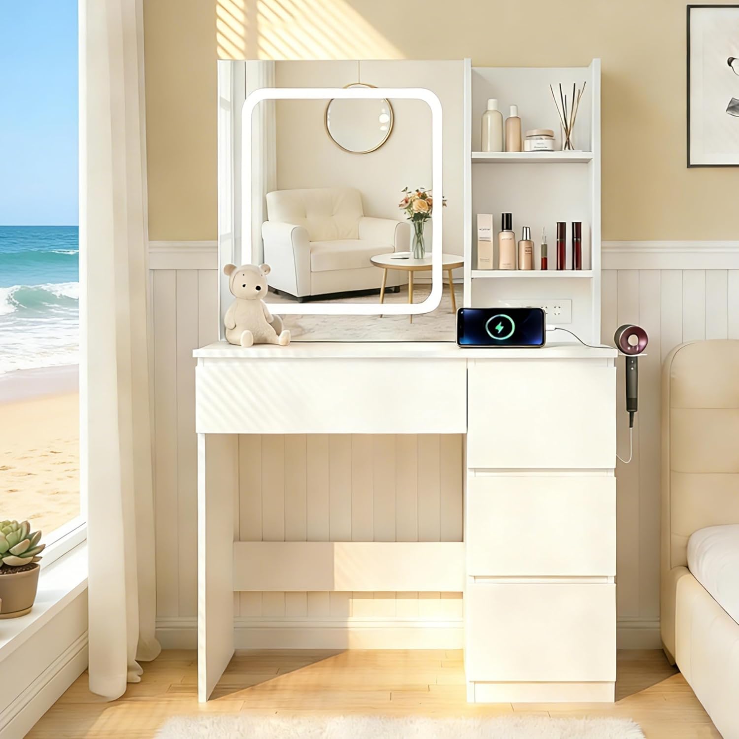 Make Up Vanity Desk with Charg - огляд і ціна Desk Setup Charging Station