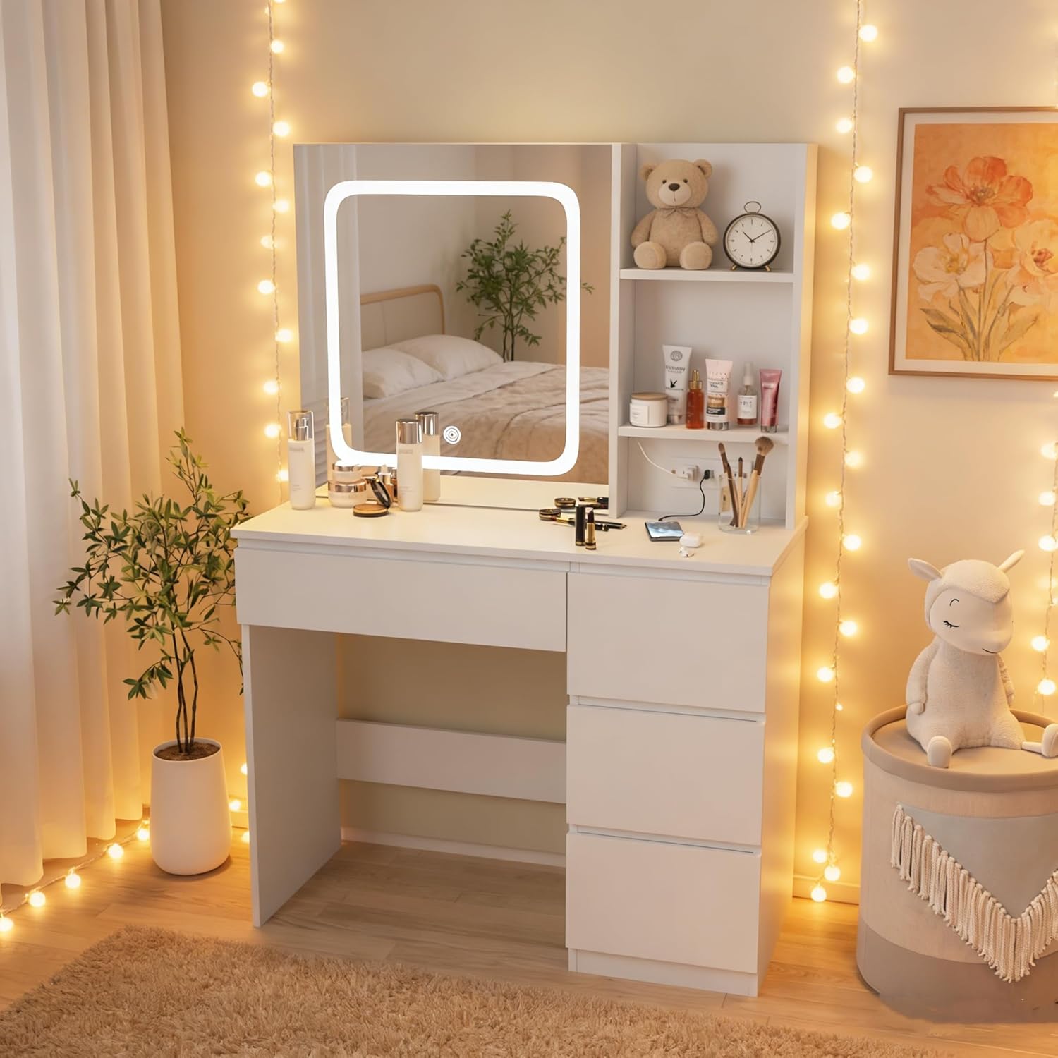 Make Up Vanity Desk with Charg - огляд і ціна Desk Setup Charging Station