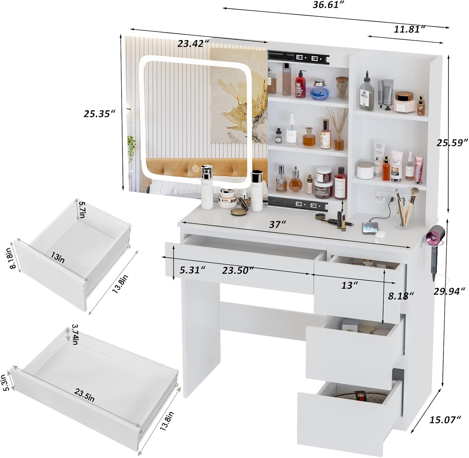 Make Up Vanity Desk with Charg - огляд і ціна Desk Setup Charging Station