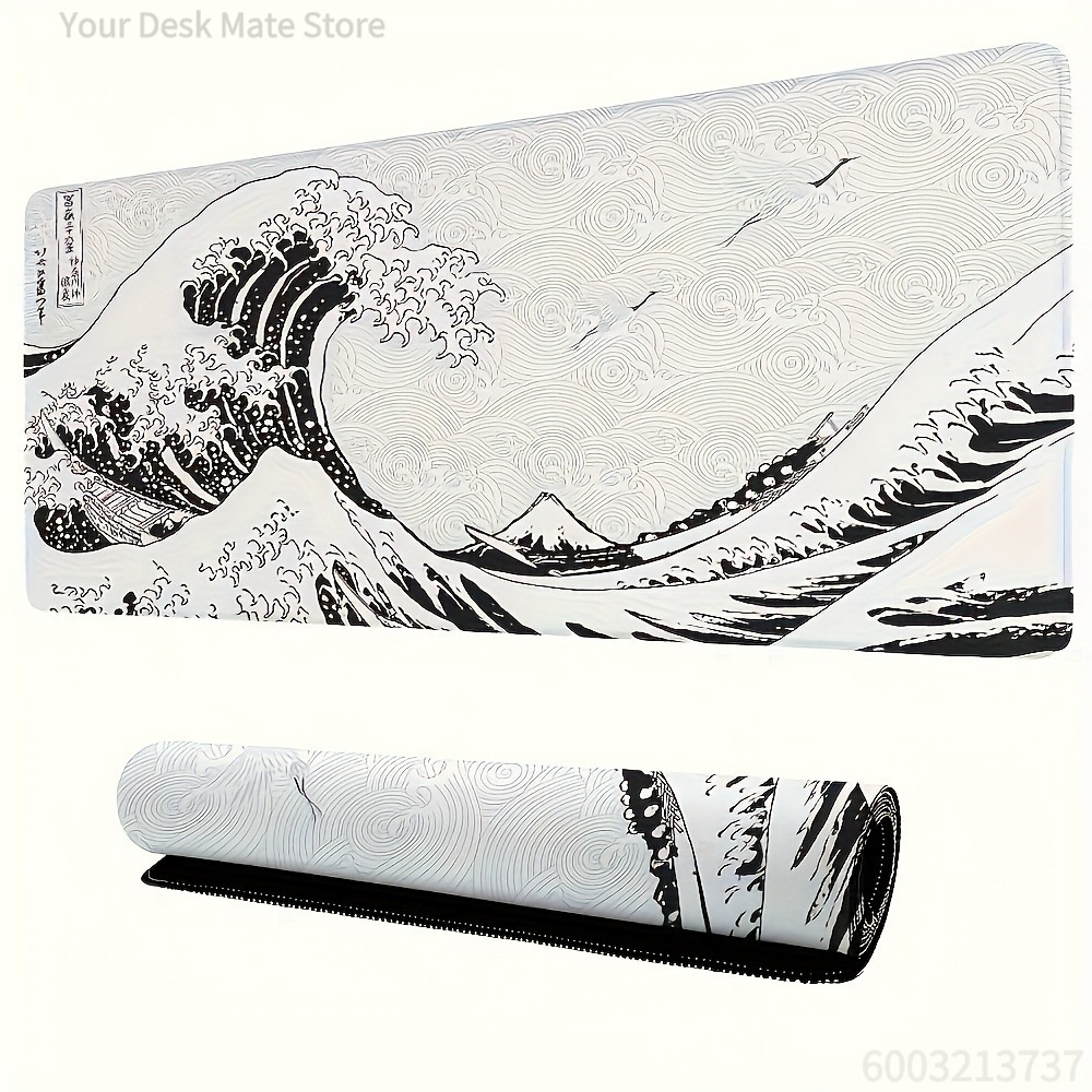 Black White Wave Art XXL Desk  - огляд і ціна Desk Setup Aesthetic