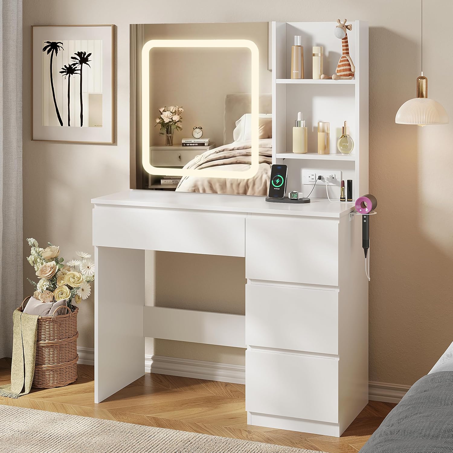 Make Up Vanity Desk with Charg - огляд і ціна Desk Setup Charging Station