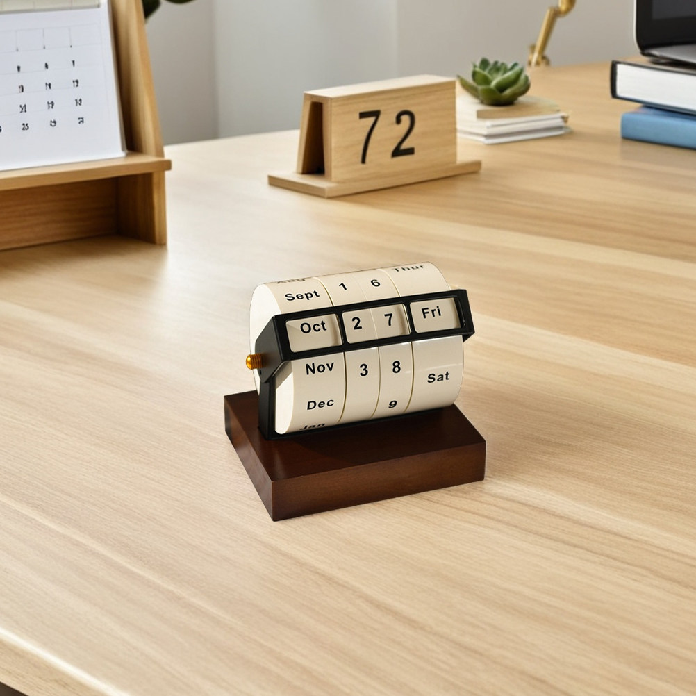 Rotary Perpetual Calendar Wood - огляд і ціна Desk Setup Vintage