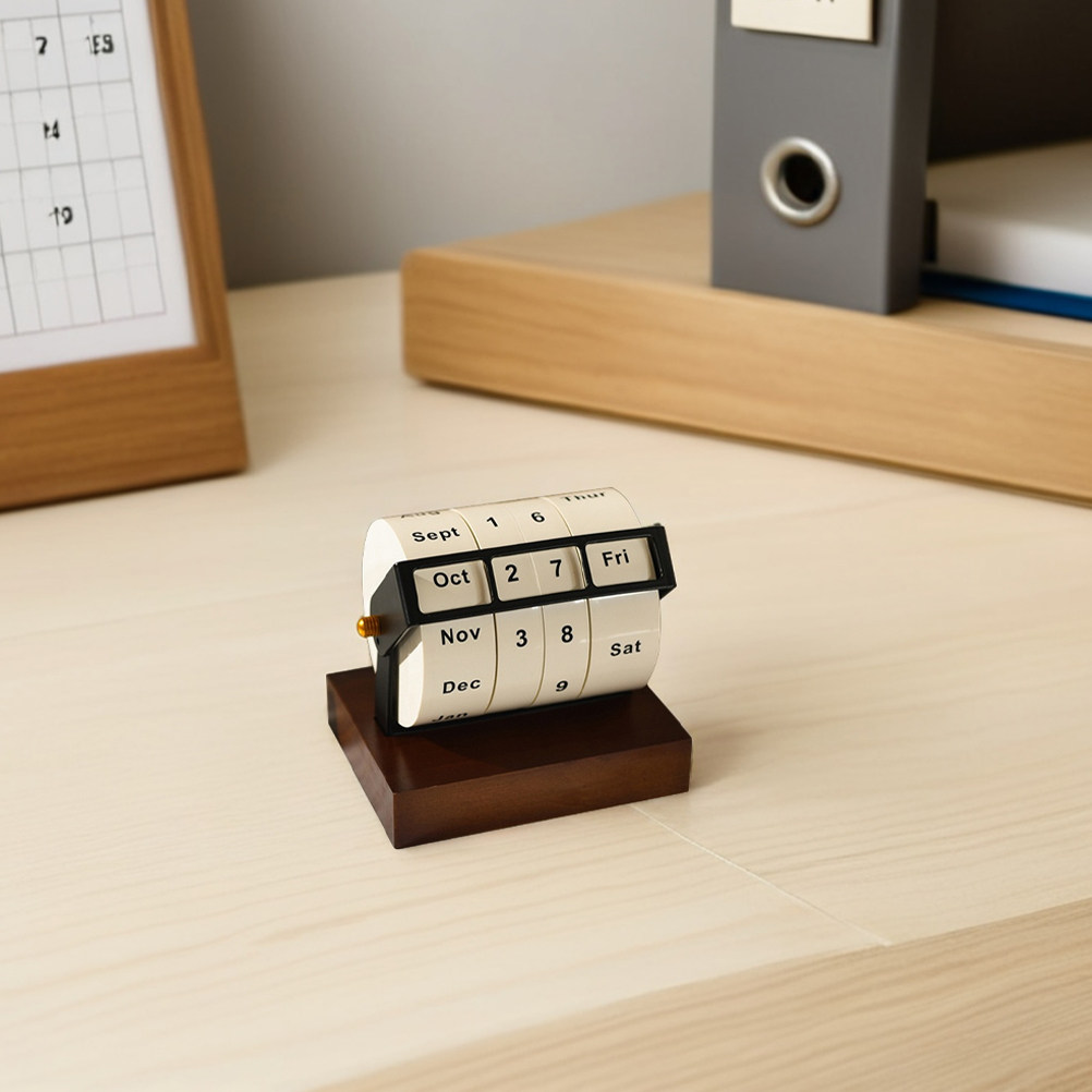 Rotary Perpetual Calendar Wood - огляд і ціна Desk Setup Vintage