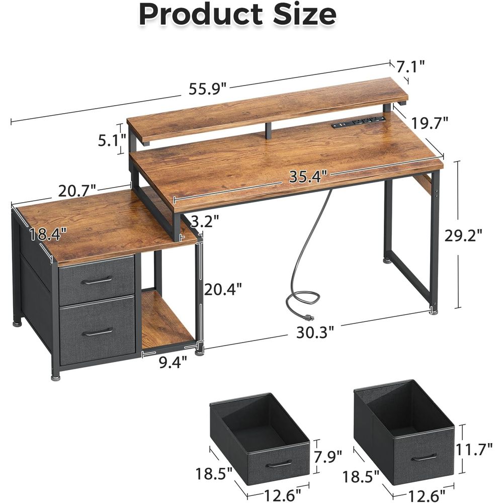 56 Rustic Brown Desk with Prin - огляд і ціна Desk Setup Brown