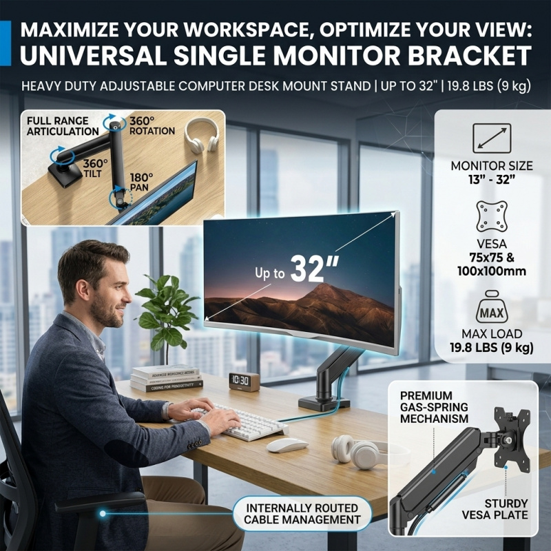 Universal Single Monitor Arm B - огляд і ціна Desk Setup With Monitor Arm