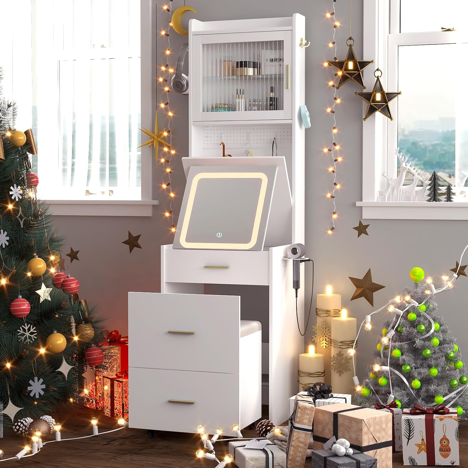 3 in 1 Vanity Desk with Fold-u - огляд і ціна Desk Setup Charging Station