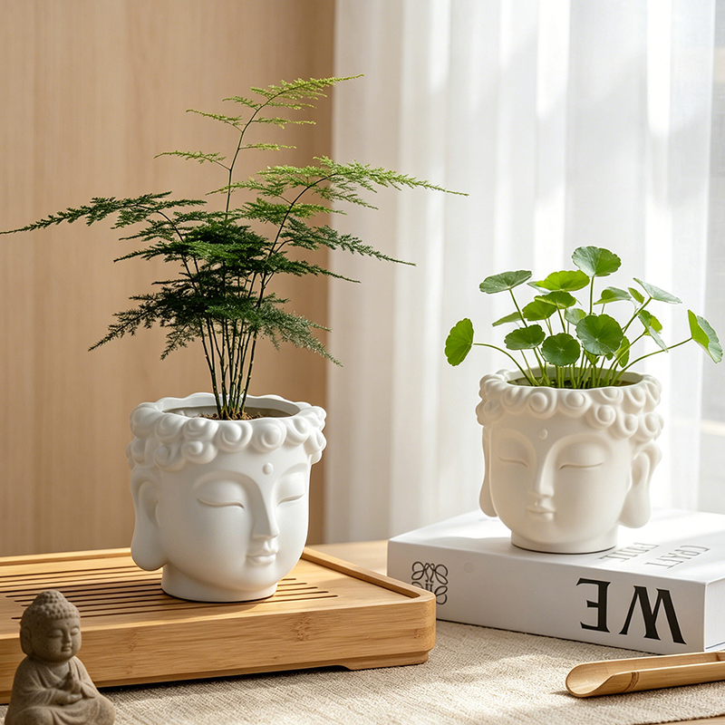 Buddha Head Shaped Resin Plant - огляд і ціна Desk Setup Plant