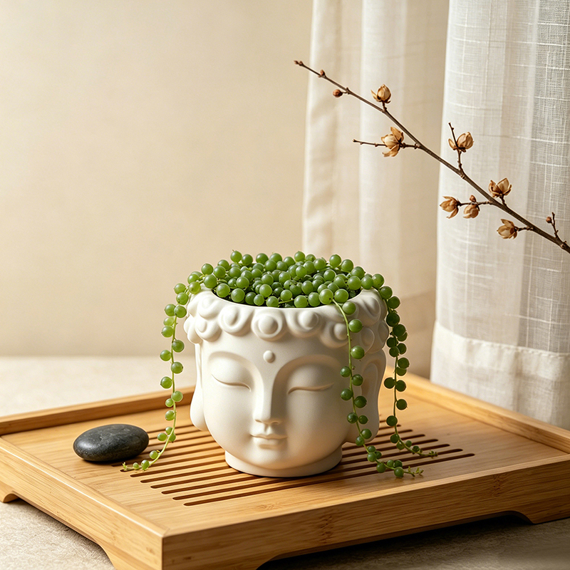 Buddha Head Shaped Resin Plant - огляд і ціна Desk Setup Plant