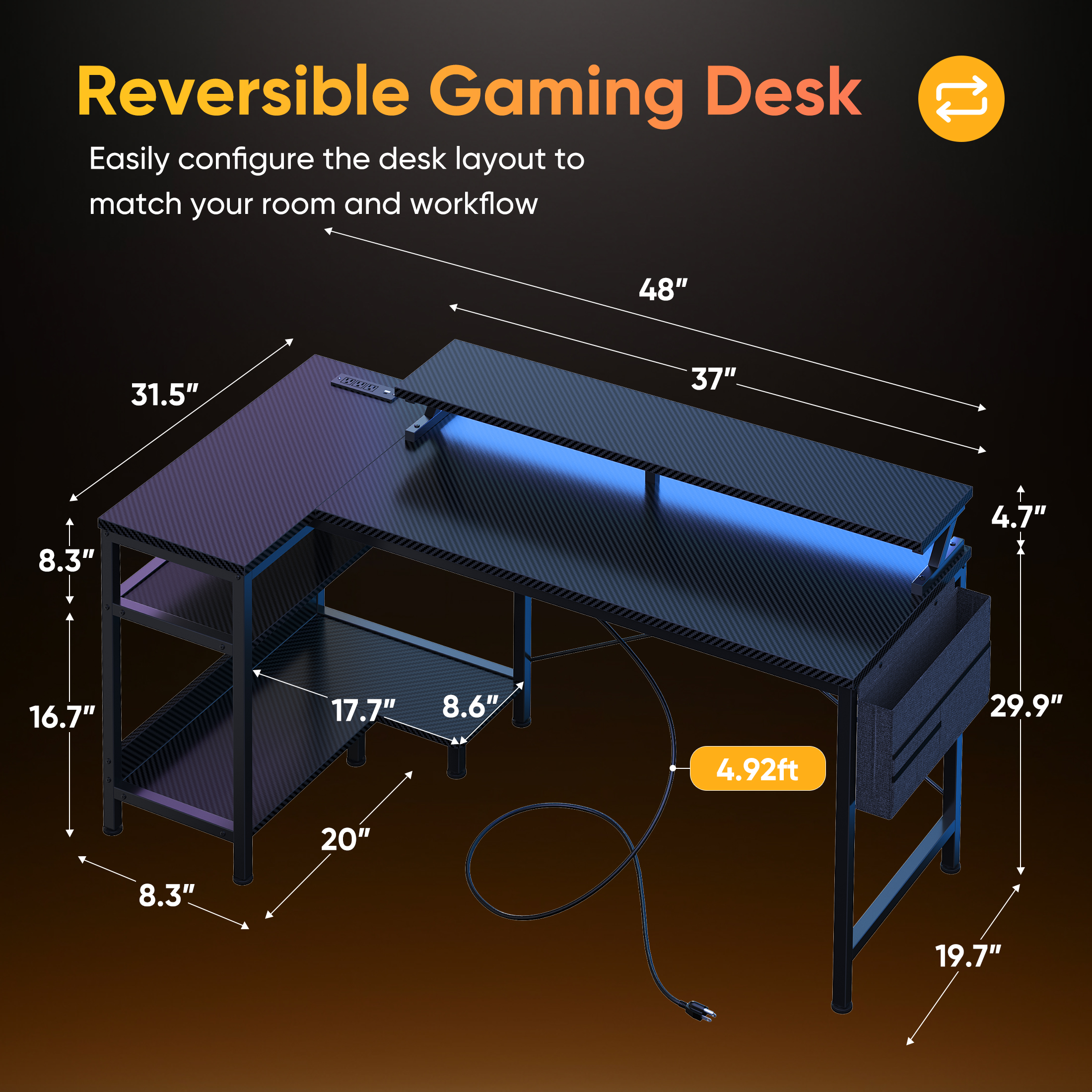 JHK 40IN to 48IN L Shaped with - огляд і ціна Gaming Setup Desk