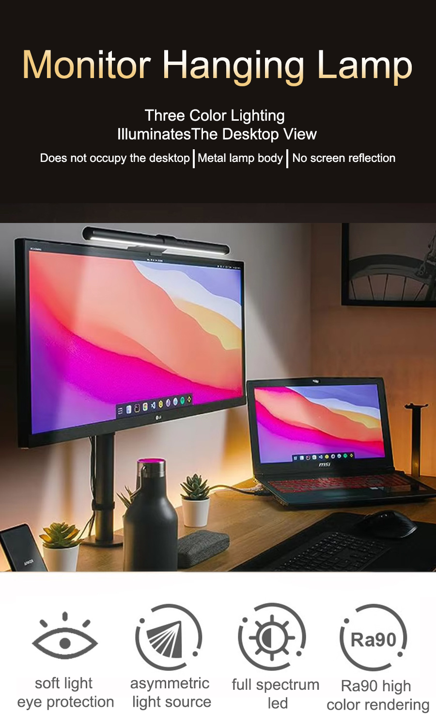 LED Monitor Hanging Desk Light - огляд і ціна Yellow Desk Setup