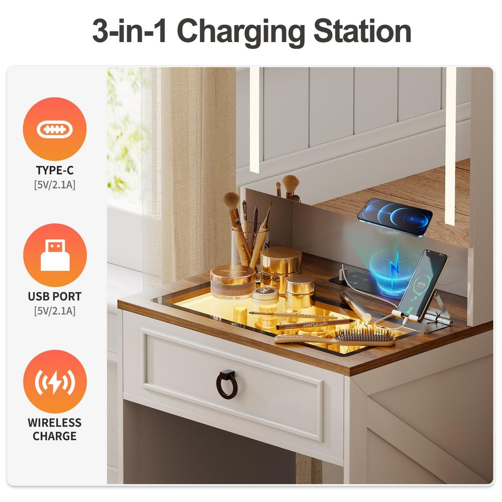 Vanity Desk with Flip up Vanit - огляд і ціна Desk Setup Charging Station