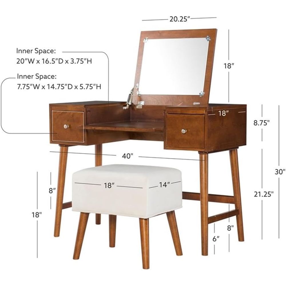 Walnut Brown 40x18x47 Vanity S - огляд і ціна Desk Setup Brown