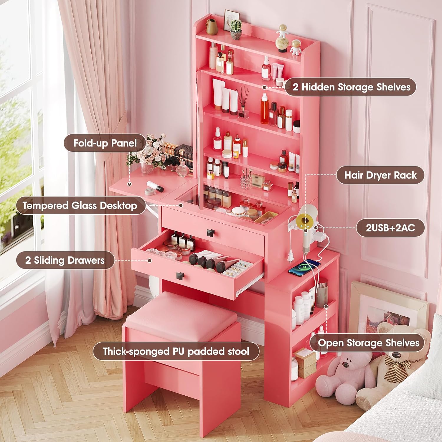 Small Makeup Vanity Desk, 3 Ad - огляд і ціна Desk Setup Charging Station