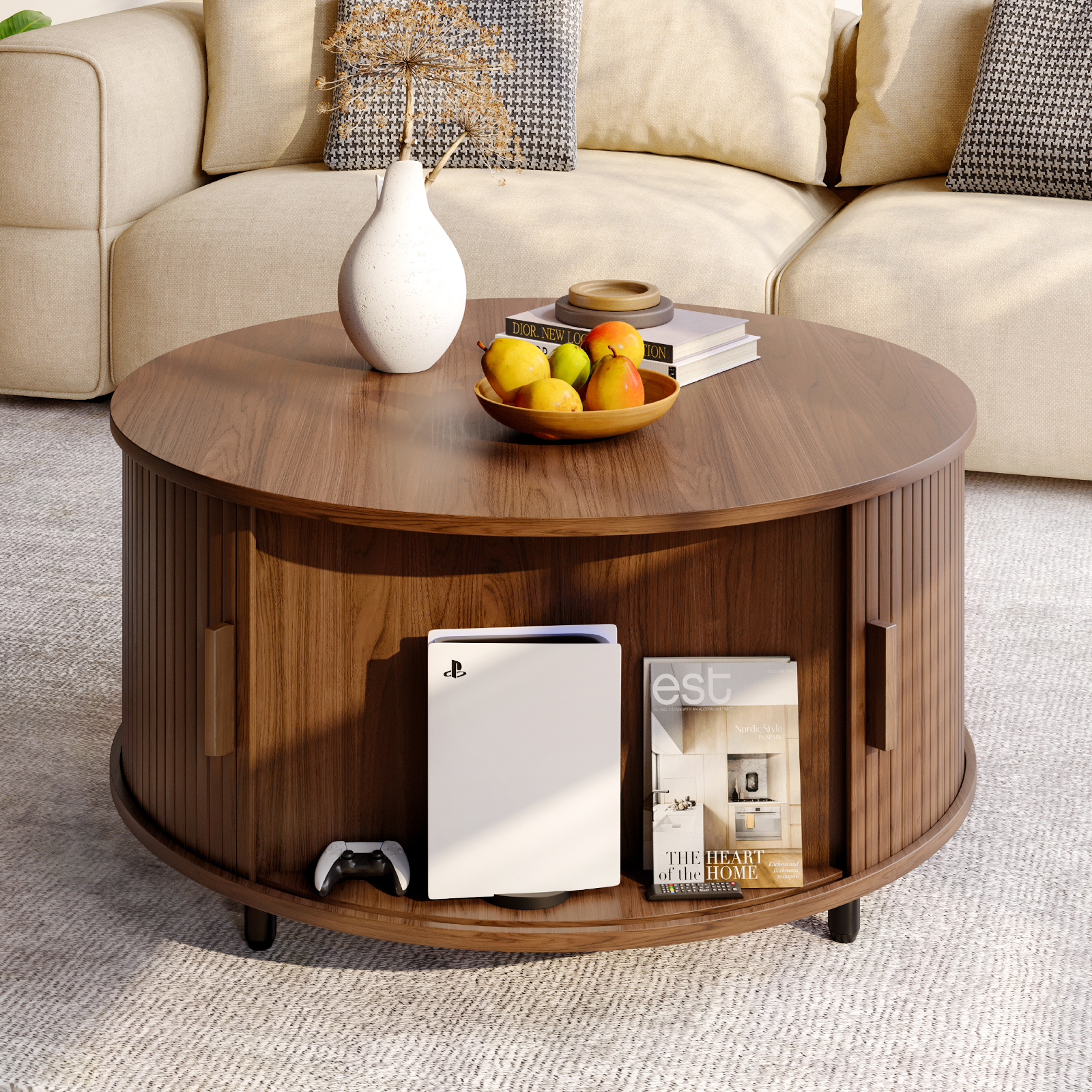 Round Coffee Table with Storag - огляд і ціна Desk Setup Modern
