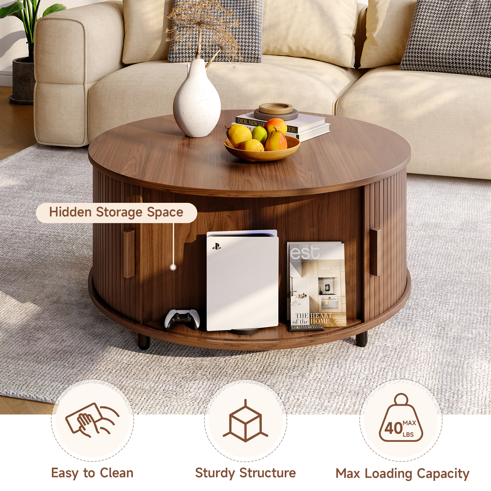 Round Coffee Table with Storag - огляд і ціна Desk Setup Modern