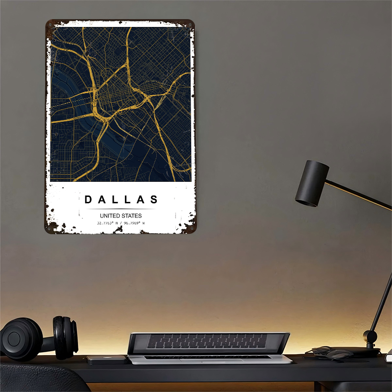 Dallas City Map Art Printed Po - огляд і ціна Desk Setup Vintage