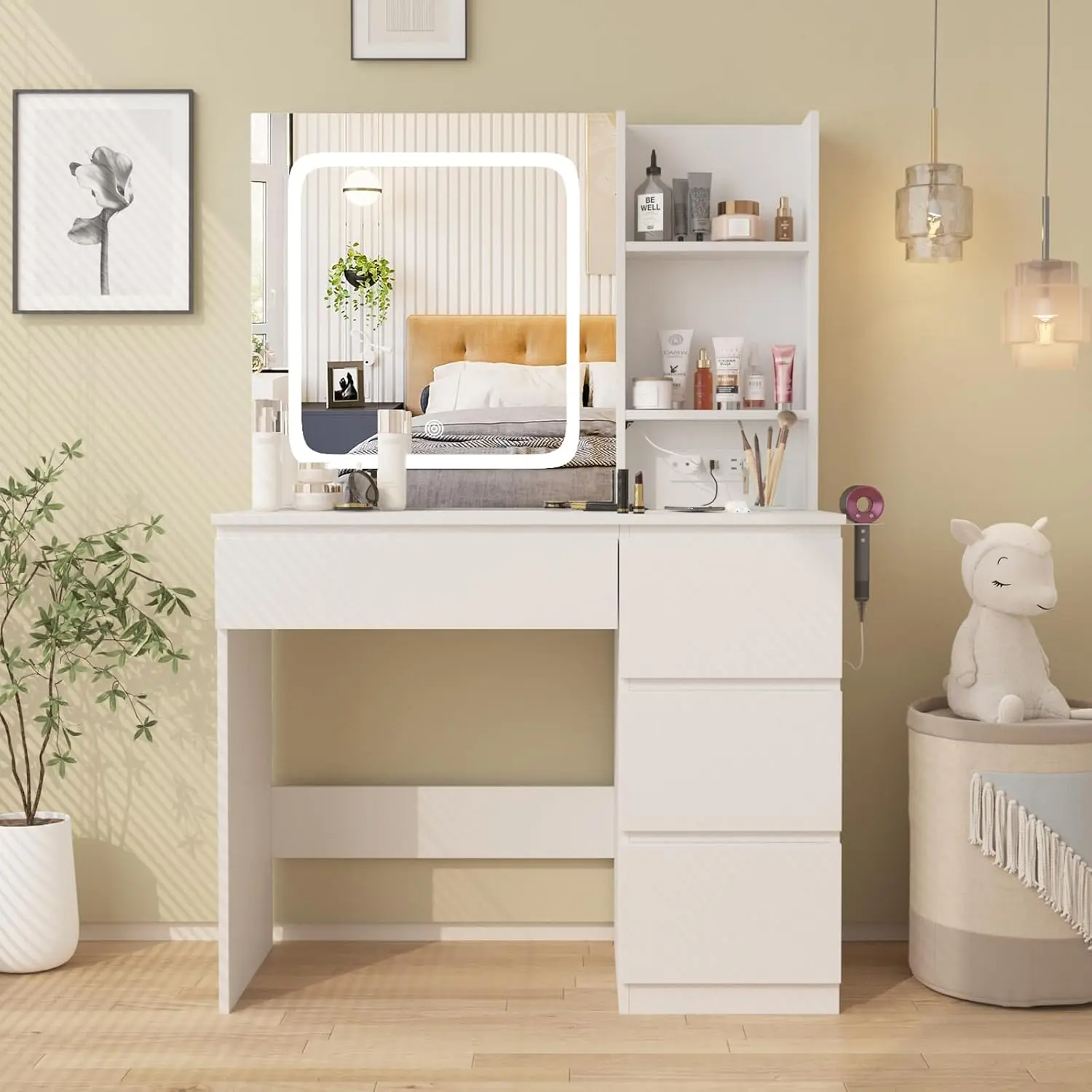 Make Up Vanity Desk with Charg - огляд і ціна Desk Setup Charging Station