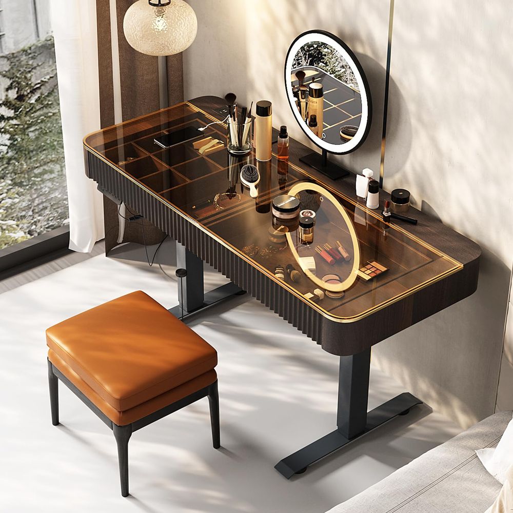 Vanity Table with Stool,Electr - огляд і ціна Desk Setup Brown