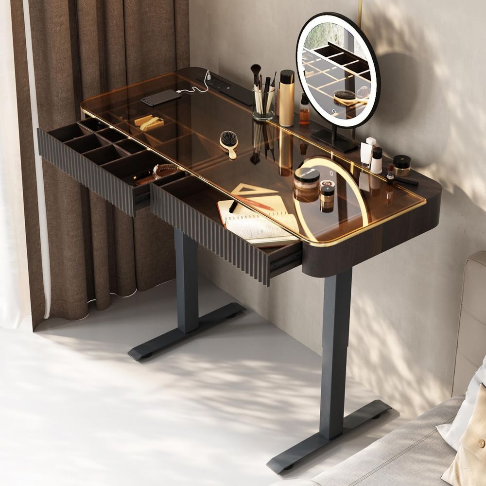Vanity Table with Stool,Electr - огляд і ціна Desk Setup Brown