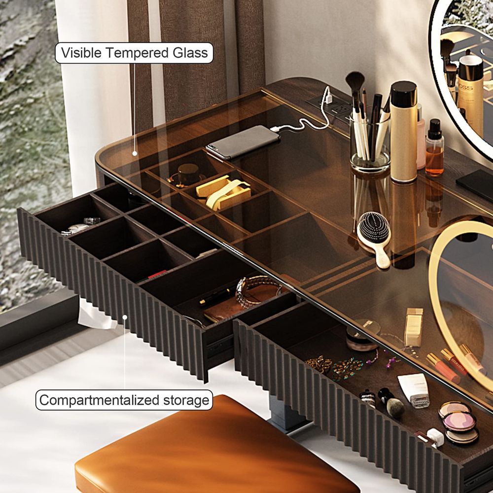 Vanity Table with Stool,Electr - огляд і ціна Desk Setup Brown