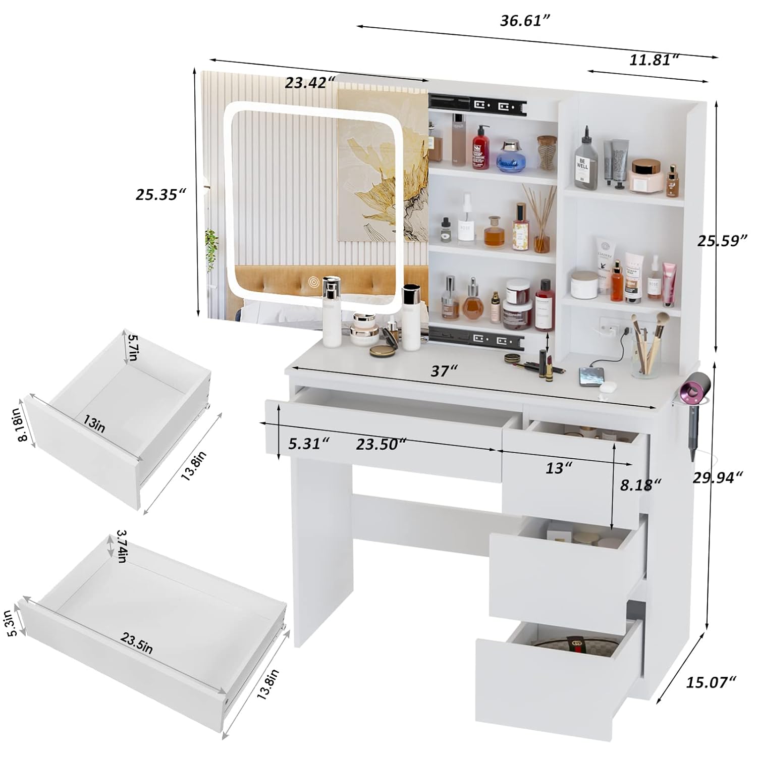 Make Up Vanity Desk with Charg - огляд і ціна Desk Setup Charging Station