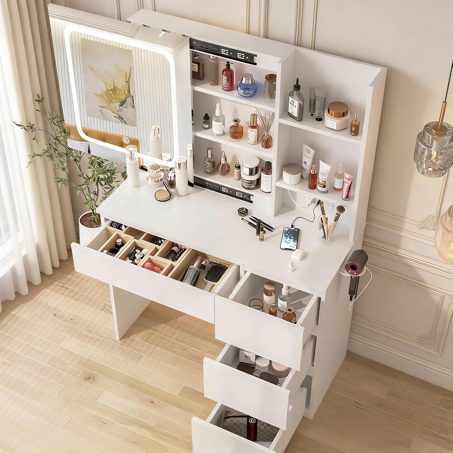 Make Up Vanity Desk with Charg - огляд і ціна Desk Setup Charging Station