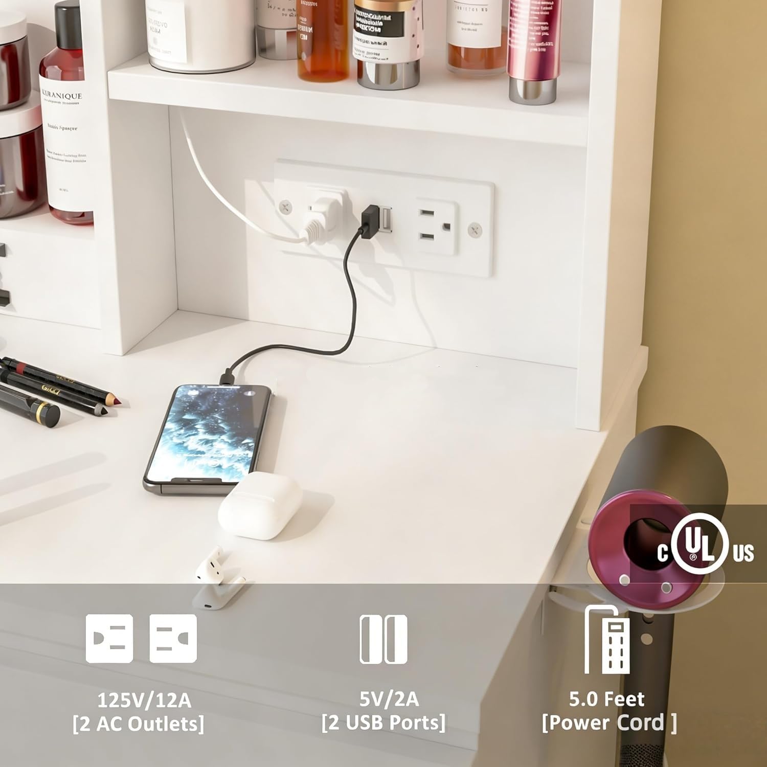 Make Up Vanity Desk with Charg - огляд і ціна Desk Setup Charging Station