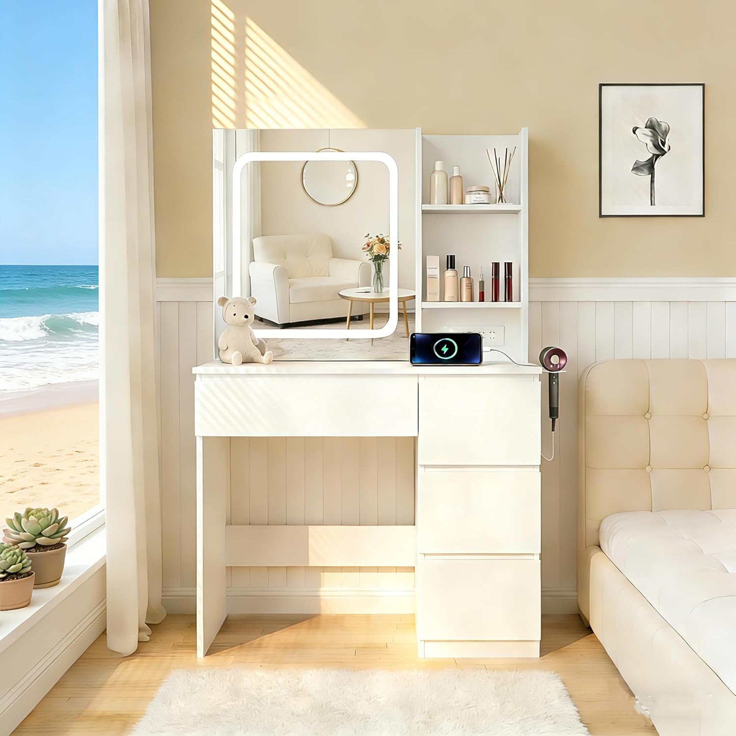 Make Up Vanity Desk with Charg - огляд і ціна Desk Setup Charging Station