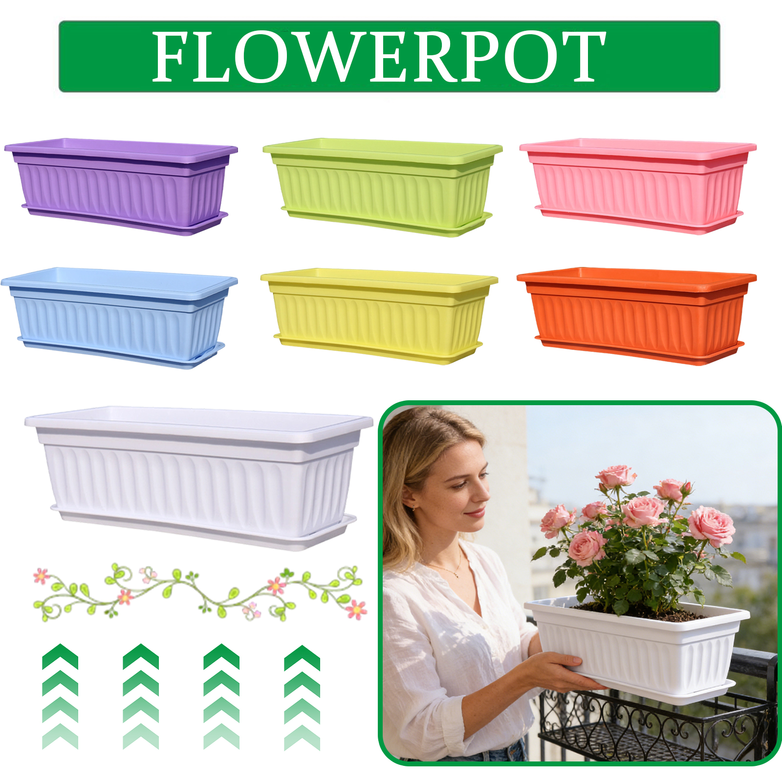 Rectangular Plastic Planter Bo - огляд і ціна Desk Setup Plant