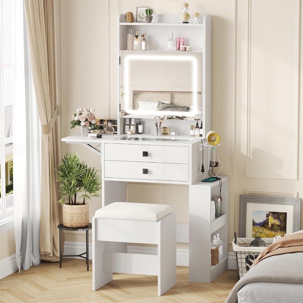 Small Makeup Vanity Desk with  - огляд і ціна Desk Setup Charging Station