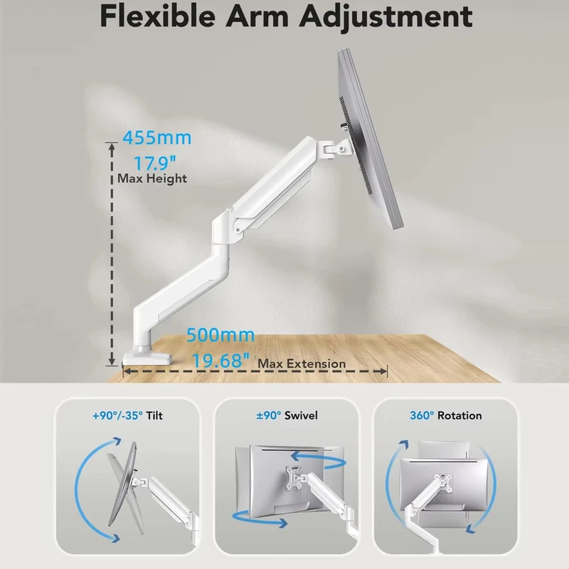 Height Adjustable White Single - огляд і ціна Desk Setup With Monitor Arm