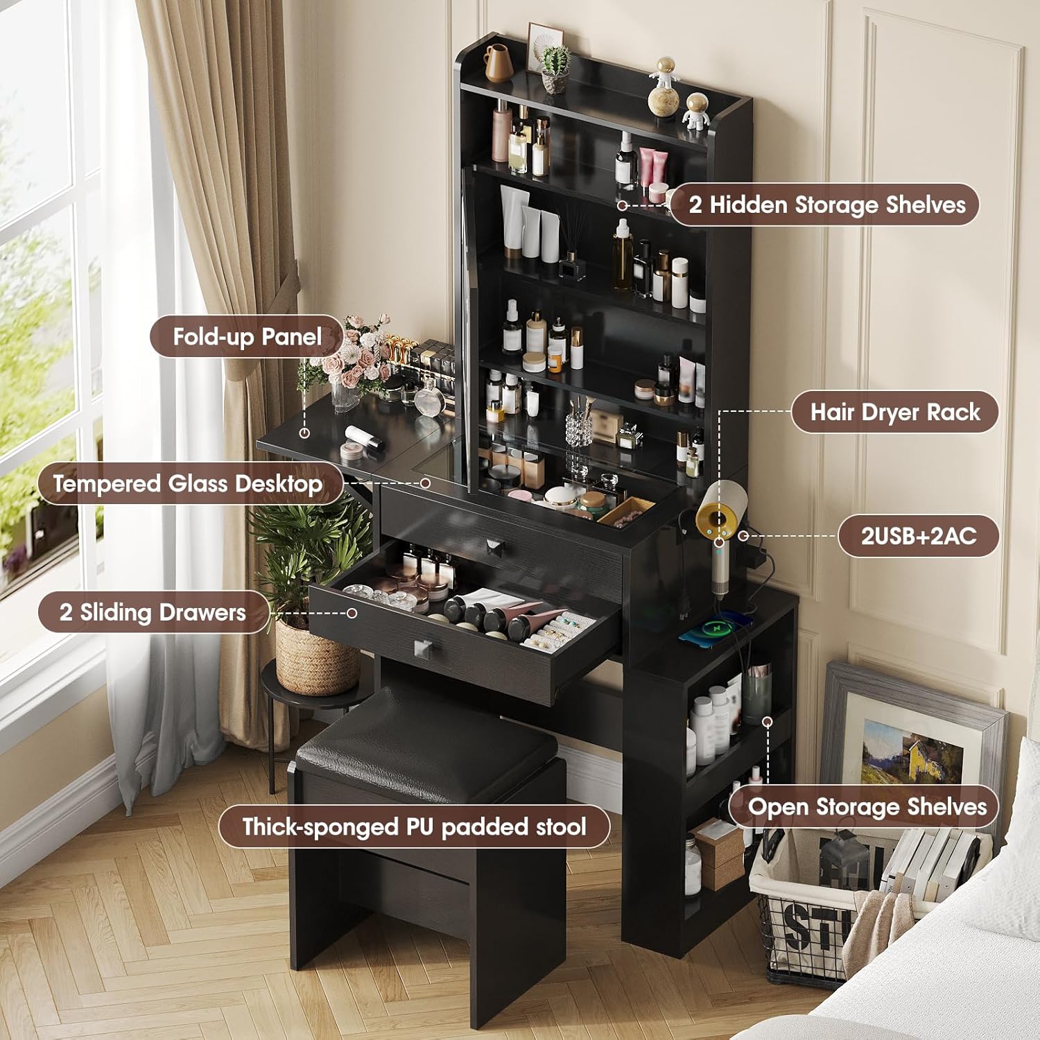 Small Makeup Vanity Desk, 3 Ad - огляд і ціна Desk Setup Charging Station