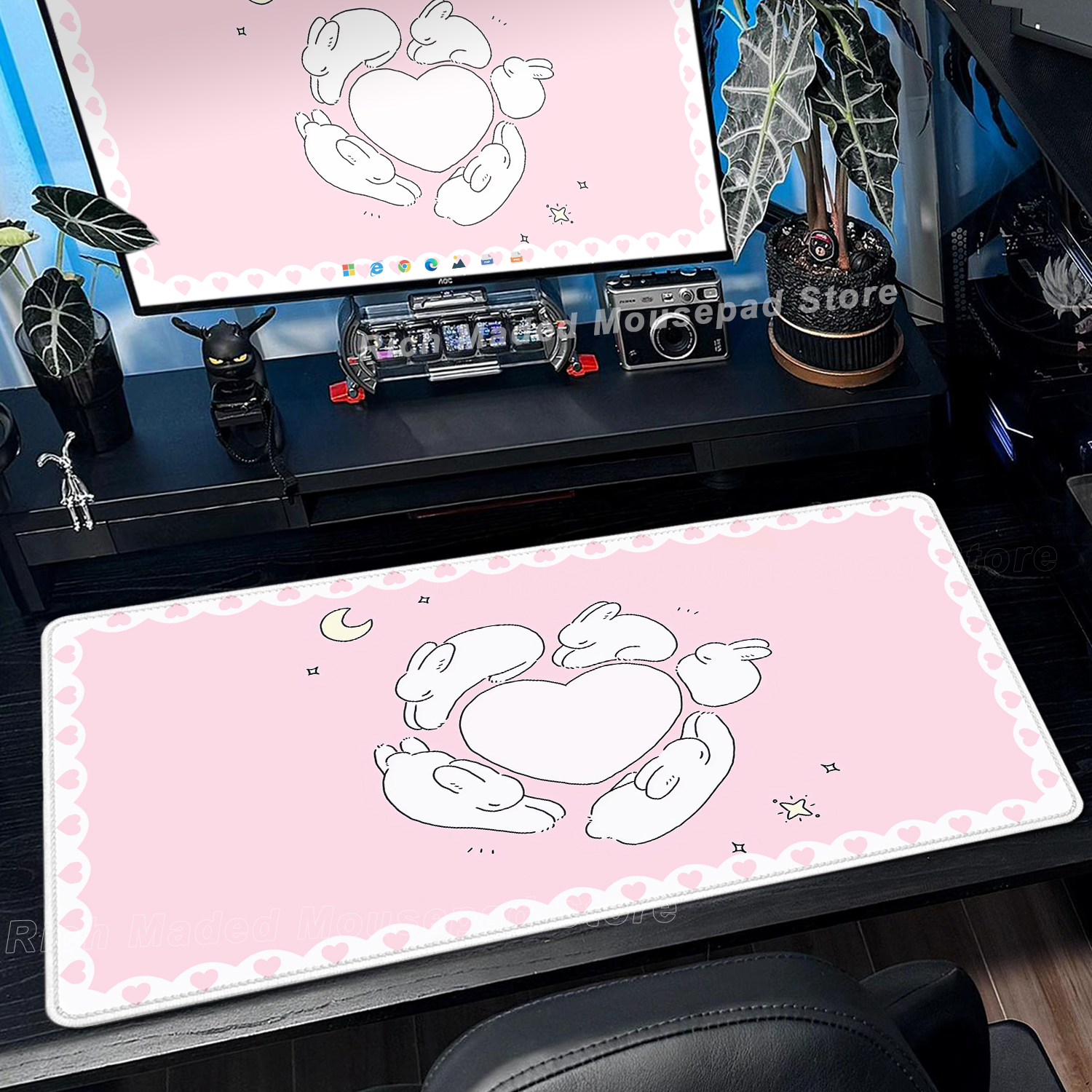 Pink Rabbit Mouse Pad XXL Cute - огляд і ціна Desk Setup Pink