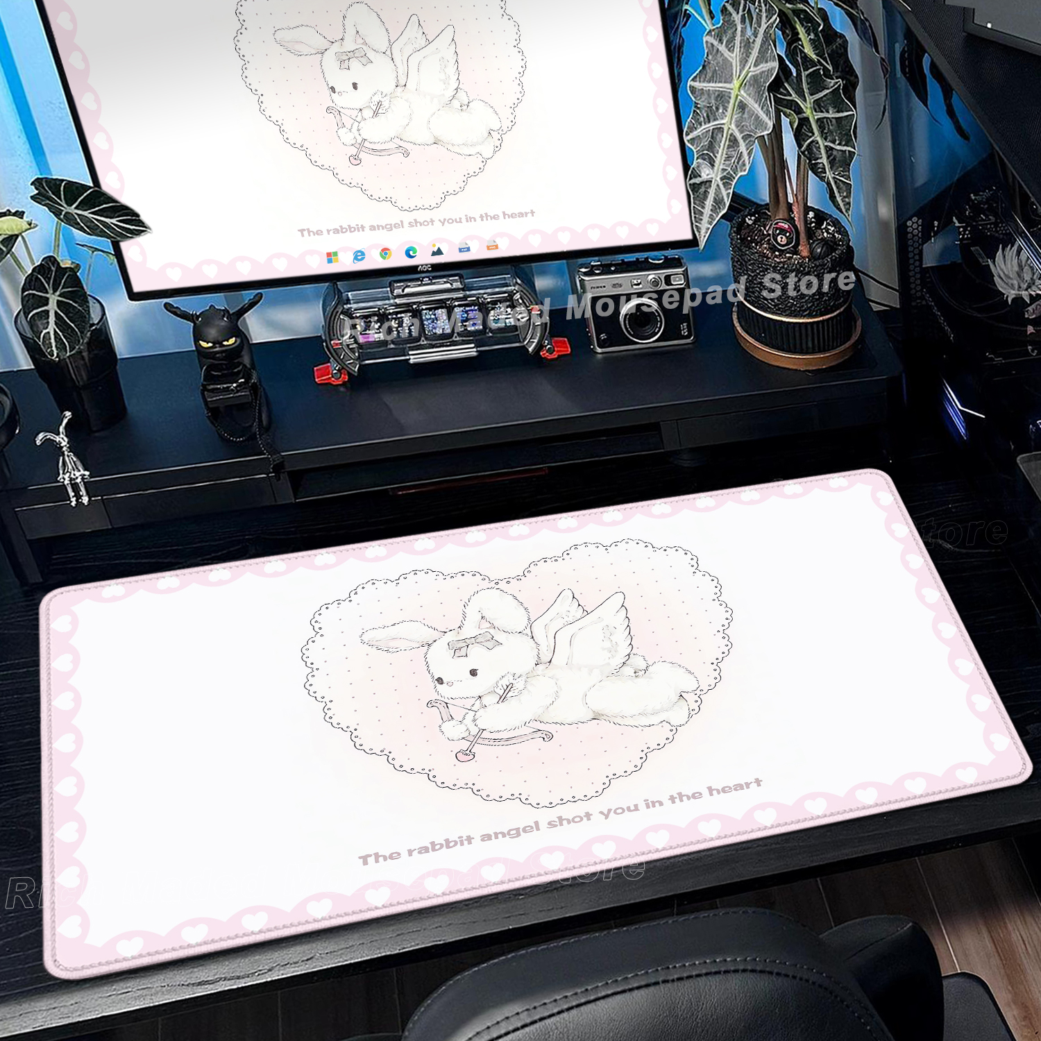 Pink Rabbit Mouse Pad XXL Cute - огляд і ціна Desk Setup Pink