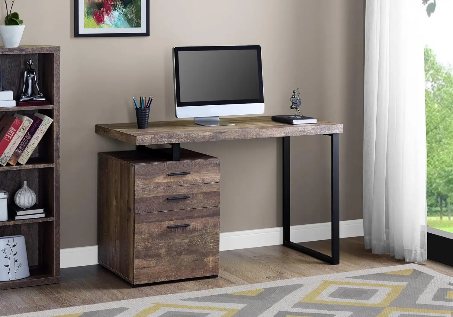 Computer Desk with File Cabine - огляд і ціна Desk Setup Brown