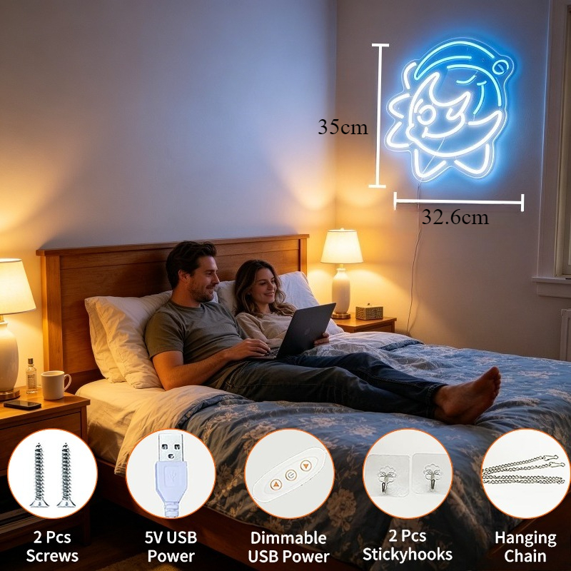 Cute Shark LED Neon Sign USB R - огляд і ціна Desk Room Setup