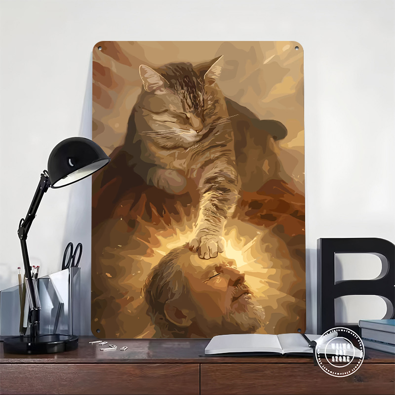 Cat Blessing a Man Tinplate Po - огляд і ціна Desk Room Setup