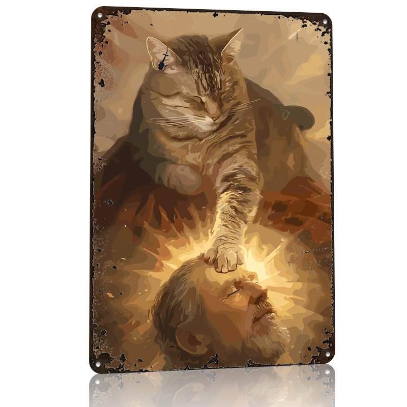 Cat Blessing a Man Tinplate Po - огляд і ціна Desk Room Setup